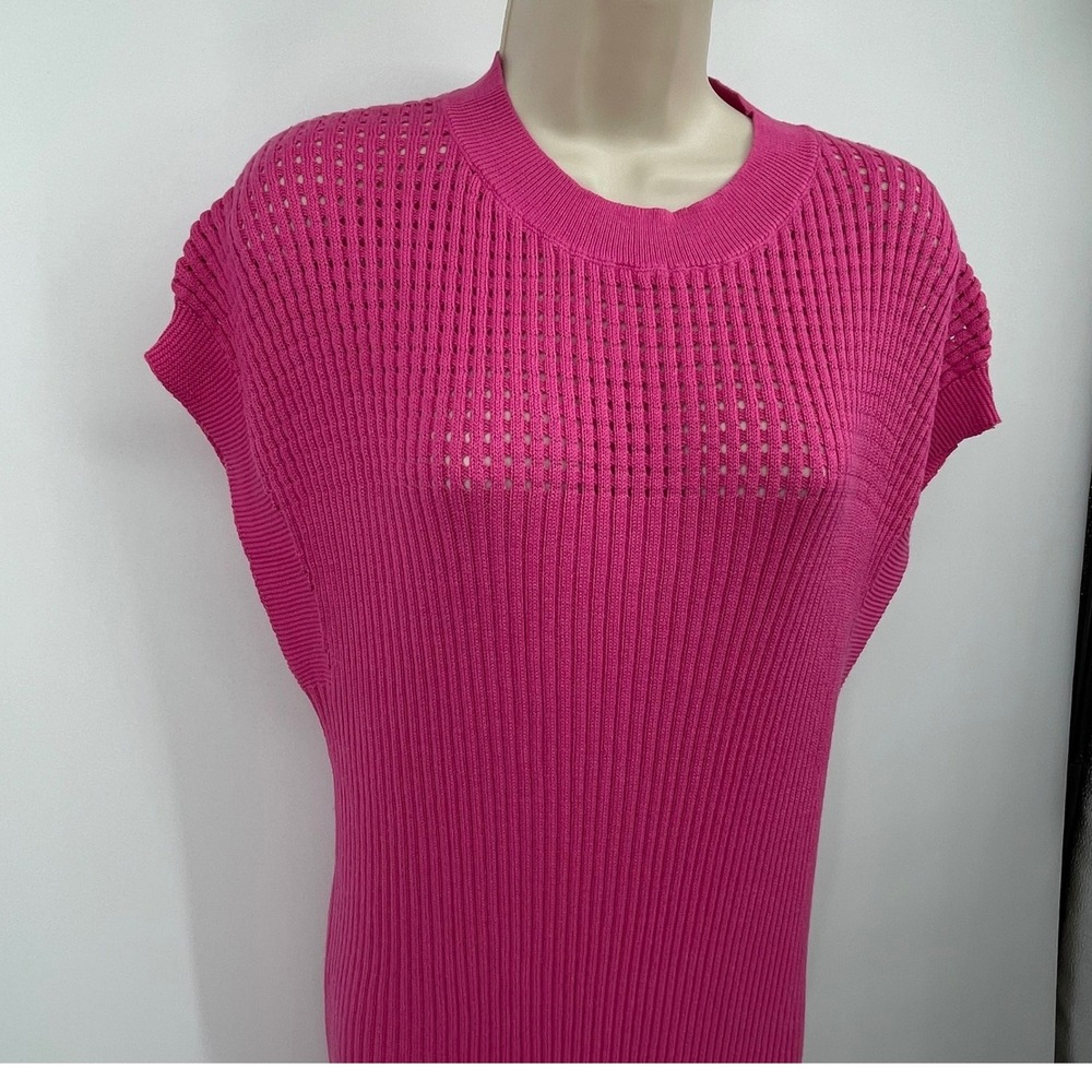 Hot pink Ribbed Pointelle Knit Maxi Dress Cap Sleeve Column Dress XL, NWOT‎